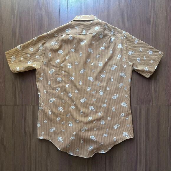 Vintage 70s Kmart Disco Floral Stripe Button Down Shirt Rockabilly Men's Large - Picture 2 of 11